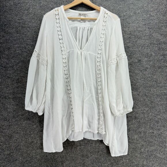 Cute Options Blouse Women S Small White Rayon V-Neck Long Sleeve Crochet Casual - Picture 1 of 7